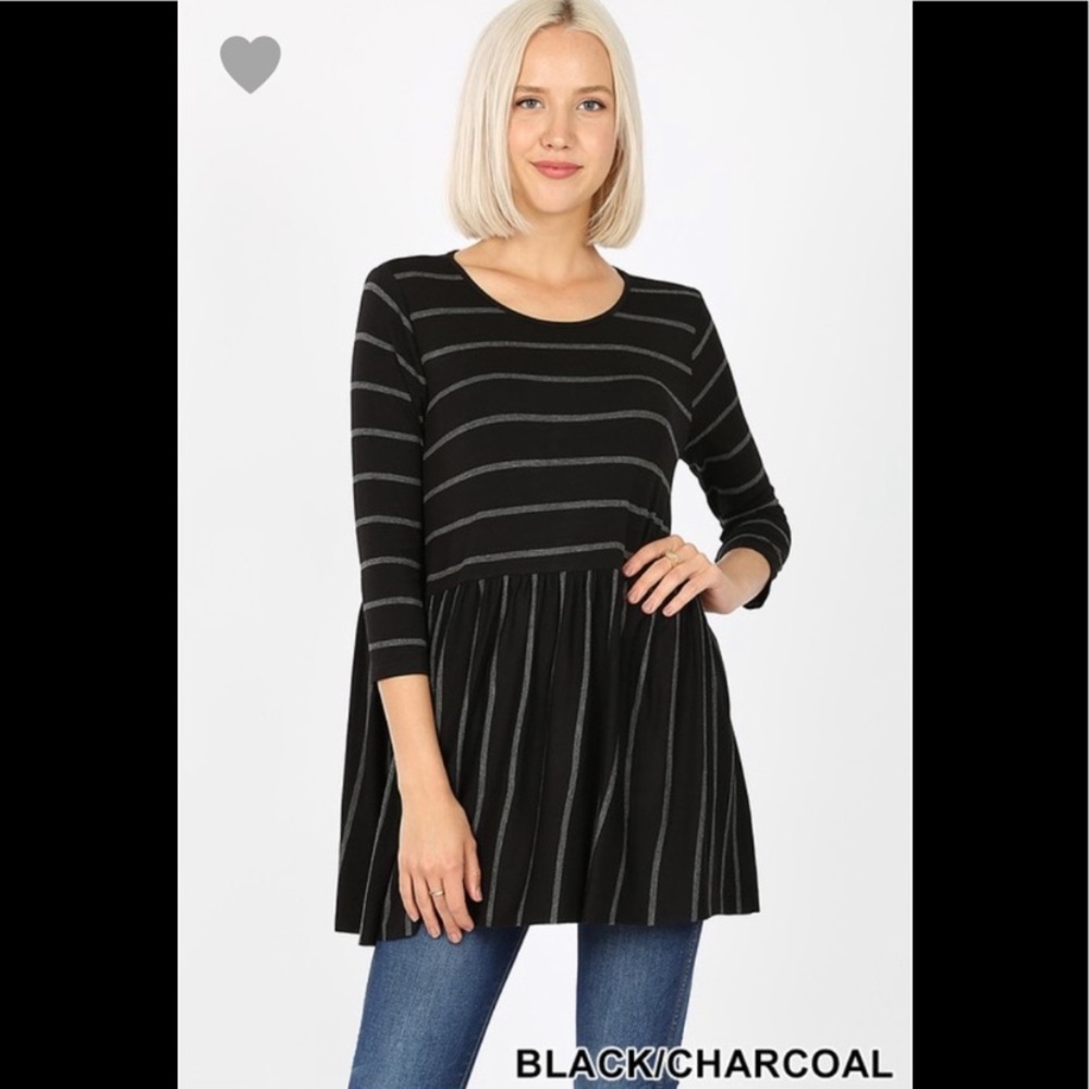 Black & Grey Striped Babydoll Top SMALL